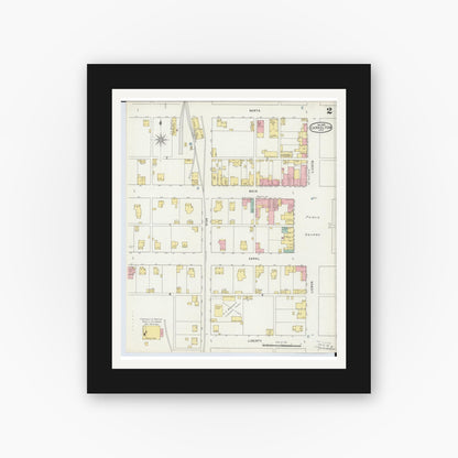 Old map wall art mockup — black gallery frame with white mat — Sanborn Fire Insurance Map from Carrollton, Carroll County, Ohio (1895), Sheet #0002