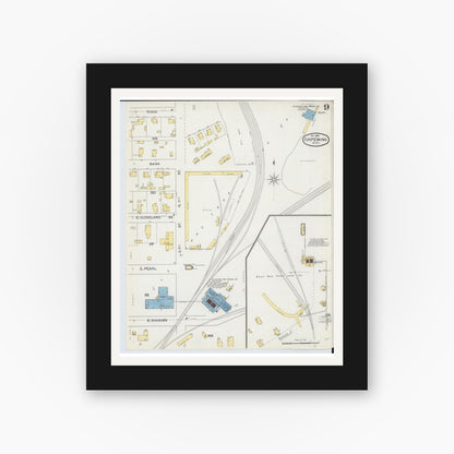 Old map wall art mockup — black gallery frame with white mat — Sanborn Fire Insurance Map from Ishpeming, Marquette County, Michigan (1892), Sheet #0009