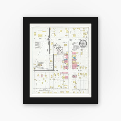 Old map wall art mockup — black gallery frame with white mat — Sanborn Fire Insurance Map from Vermontville, Eaton County, Michigan (1928), Sheet #0001