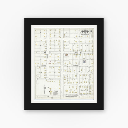 Old map wall art mockup — black gallery frame with white mat — Sanborn Fire Insurance Map from Weatherford, Parker County, Texas (1921), Sheet #0013