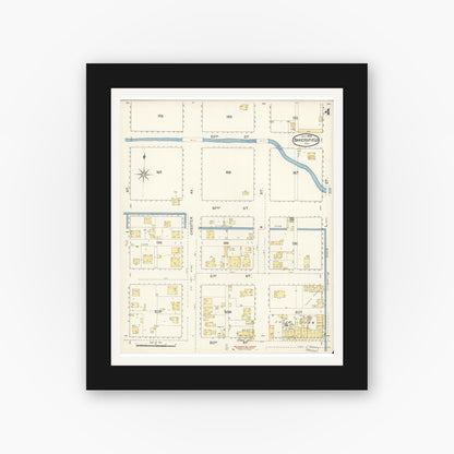 Old map wall art mockup — black gallery frame with white mat — Sanborn Fire Insurance Map from Bakersfield, Kern County, California (1892), Sheet #0004
