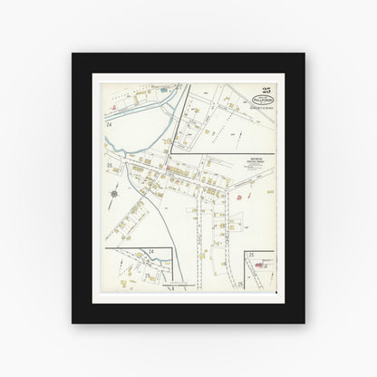 Old map wall art mockup — black gallery frame with white mat — Sanborn Fire Insurance Map from Phillipsburg, Warren County, New Jersey (1916), Sheet #0025