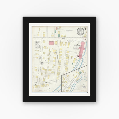 Old map wall art mockup — black gallery frame with white mat — Sanborn Fire Insurance Map from Williamstown, Berkshire County, Massachusetts (1895) - Complete Map Set