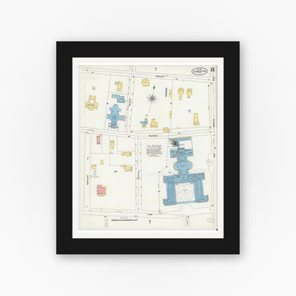 Old map wall art mockup — black gallery frame with white mat — Sanborn Fire Insurance Map from Saint Augustine, Saint John's County, Florida (1904), Sheet #0008