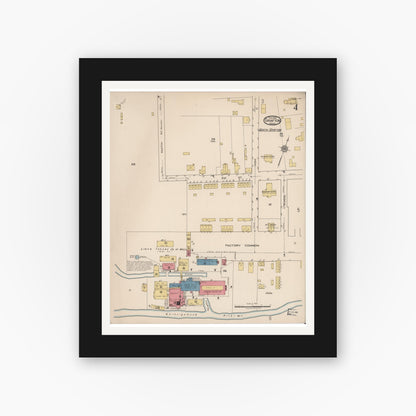 Old map wall art mockup — black gallery frame with white mat — Sanborn Fire Insurance Map from Grafton, Worcester County, Massachusetts (1922), Sheet #0004