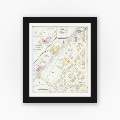 Old map wall art mockup — black gallery frame with white mat — Sanborn Fire Insurance Map from Alliance, Stark County, Ohio (1904), Sheet #0003