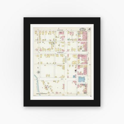Old map wall art mockup — black gallery frame with white mat — Sanborn Fire Insurance Map from Butler, Butler County, Pennsylvania (1896), Sheet #0003