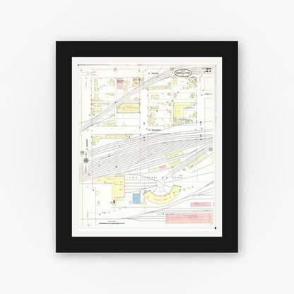 Old map wall art mockup — black gallery frame with white mat — Sanborn Fire Insurance Map from Marshalltown, Marshall County, Iowa (1910), Sheet #0027