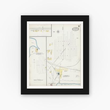Old map wall art mockup — black gallery frame with white mat — Sanborn Fire Insurance Map from Iron River, Bayfield County, Wisconsin (1893), Sheet #0002