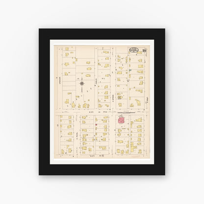 Old map wall art mockup — black gallery frame with white mat — Sanborn Fire Insurance Map from Grinnell, Poweshiek County, Iowa (1922), Sheet #0010