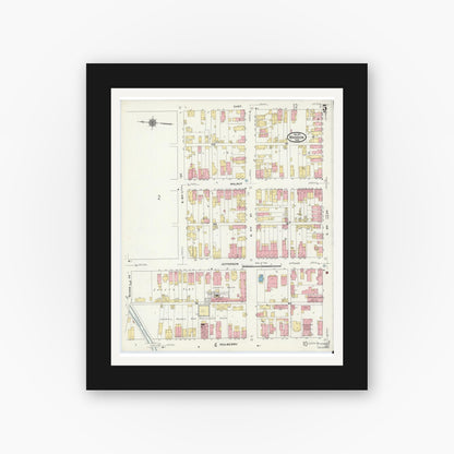 Old map wall art mockup — black gallery frame with white mat — Sanborn Fire Insurance Map from Madison, Jefferson County, Indiana (1911), Sheet #0005