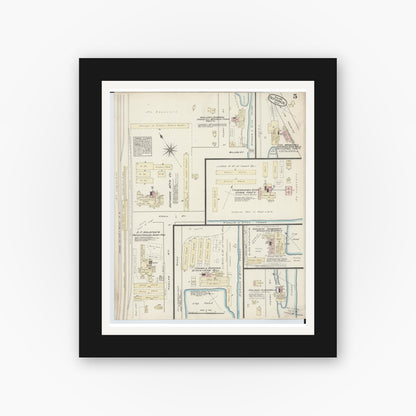 Old map wall art mockup — black gallery frame with white mat — Sanborn Fire Insurance Map from Defiance, Defiance County, Ohio (1884), Sheet #0005