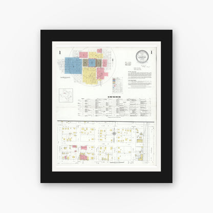 Old map wall art mockup — black gallery frame with white mat — Sanborn Fire Insurance Map from Lamesa, Dawson County, Texas (1932), Sheet #0001