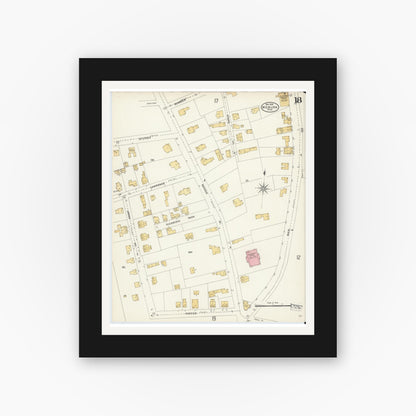 Old map wall art mockup — black gallery frame with white mat — Sanborn Fire Insurance Map from Woburn, Middlesex County, Massachusetts (1904), Sheet #0018