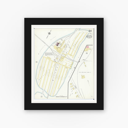 Old map wall art mockup — black gallery frame with white mat — Sanborn Fire Insurance Map from Wausau, Marathon County, Wisconsin (1912), Sheet #0024