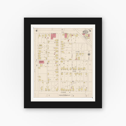 Old map wall art mockup — black gallery frame with white mat — Sanborn Fire Insurance Map from Byesville, Guernsey County, Ohio (1922), Sheet #0006