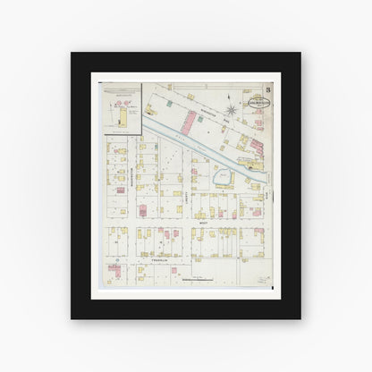 Old map wall art mockup — black gallery frame with white mat — Sanborn Fire Insurance Map from Canal Winchester, Franklin County, Ohio (1895), Sheet #0003