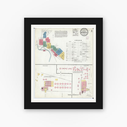 Old map wall art mockup — black gallery frame with white mat — Sanborn Fire Insurance Map from Nelsonville, Athens County, Ohio (1907) - Complete Map Set