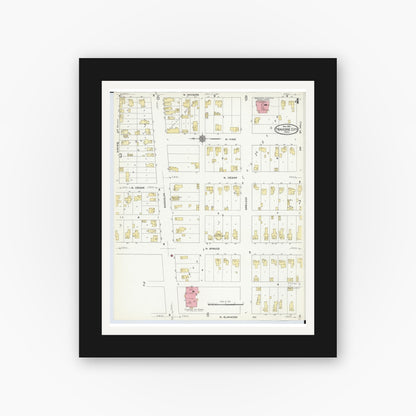 Old map wall art mockup — black gallery frame with white mat — Sanborn Fire Insurance Map from Traverse City, Grand Traverse County, Michigan (1910), Sheet #0004