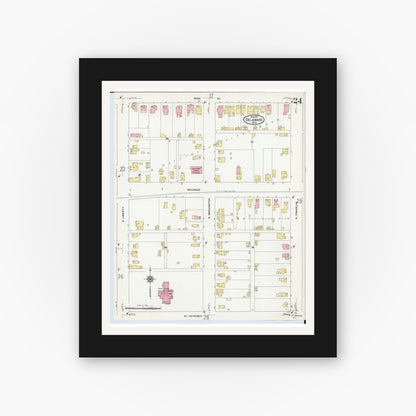 Old map wall art mockup — black gallery frame with white mat — Sanborn Fire Insurance Map from Delaware, Delaware County, Ohio (1911), Sheet #0024