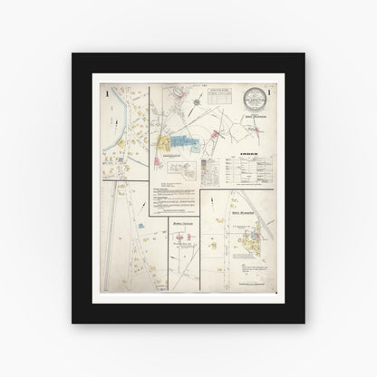 Old map wall art mockup — black gallery frame with white mat — Sanborn Fire Insurance Map from Wilmington, Middlesex County, Massachusetts (1933) - Complete Map Set