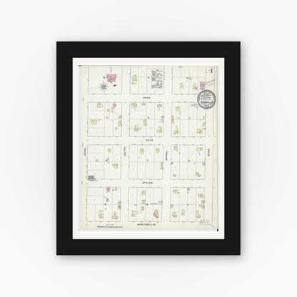 Old map wall art mockup — black gallery frame with white mat — Sanborn Fire Insurance Map from Kasson, Dodge County, Minnesota (1891) - Complete Map Set