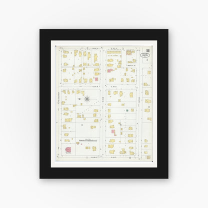 Old map wall art mockup — black gallery frame with white mat — Sanborn Fire Insurance Map from Canton, Fulton County, Illinois (1902), Sheet #0011