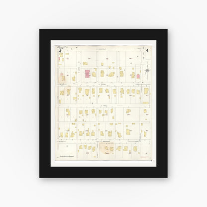 Old map wall art mockup — black gallery frame with white mat — Sanborn Fire Insurance Map from Harrisonville, Cass County, Missouri (1939), Sheet #0004