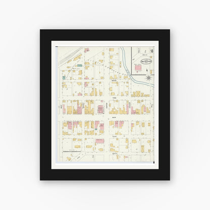 Old map wall art mockup — black gallery frame with white mat — Sanborn Fire Insurance Map from West Jefferson, Madison County, Ohio (1901), Sheet #0002