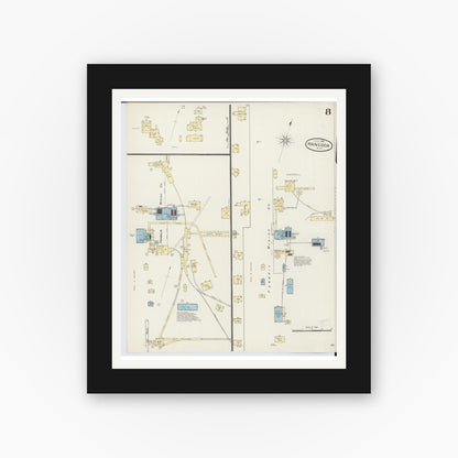Old map wall art mockup — black gallery frame with white mat — Sanborn Fire Insurance Map from Houghton, Houghton County, Michigan (1888), Sheet #0008