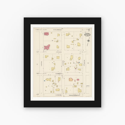 Old map wall art mockup — black gallery frame with white mat — Sanborn Fire Insurance Map from Gonzales, Gonzales County, Texas (1922), Sheet #0007