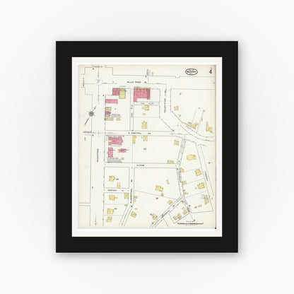 Old map wall art mockup — black gallery frame with white mat — Sanborn Fire Insurance Map from Murphy, Cherokee County, North Carolina (1921), Sheet #0004