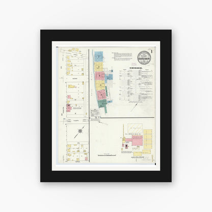 Old map wall art mockup — black gallery frame with white mat — Sanborn Fire Insurance Map from New Richmond, Clermont County, Ohio (1912), Sheet #0001