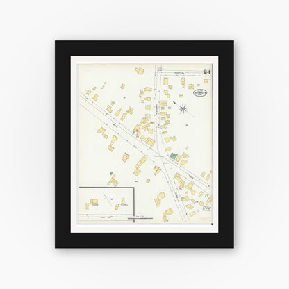 Old map wall art mockup — black gallery frame with white mat — Sanborn Fire Insurance Map from Weymouth, Norfolk County, Massachusetts (1904), Sheet #0024