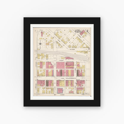 Old map wall art mockup — black gallery frame with white mat — Sanborn Fire Insurance Map from Alliance, Stark County, Ohio (1921), Sheet #0008
