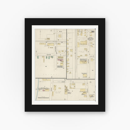 Old map wall art mockup — black gallery frame with white mat — Sanborn Fire Insurance Map from Malden, Middlesex County, Massachusetts (1897), Sheet #0036