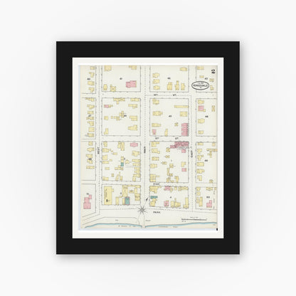 Old map wall art mockup — black gallery frame with white mat — Sanborn Fire Insurance Map from Honesdale, Wayne County, Pennsylvania (1892), Sheet #0002