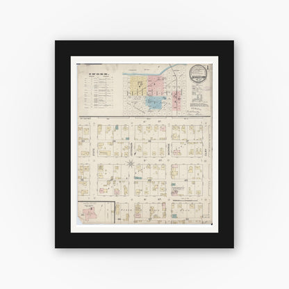 Old map wall art mockup — black gallery frame with white mat — Sanborn Fire Insurance Map from Beardstown, Cass County, Illinois (1887) - Complete Map Set