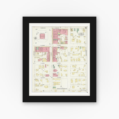 Old map wall art mockup — black gallery frame with white mat — Sanborn Fire Insurance Map from Sherman, Grayson County, Texas (1897), Sheet #0005