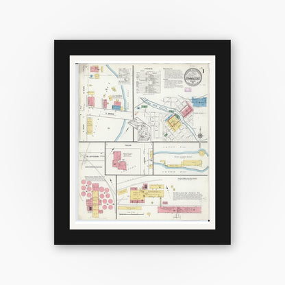 Old map wall art mockup — black gallery frame with white mat — Sanborn Fire Insurance Map from Grand Ledge, Eaton County, Michigan (1916), Sheet #0001