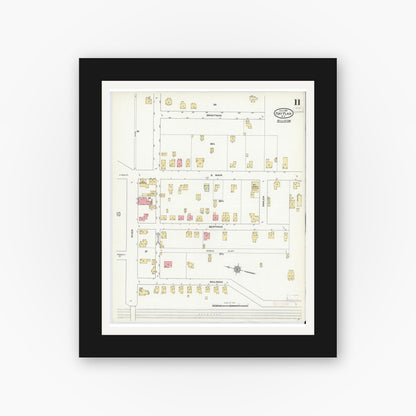 Old map wall art mockup — black gallery frame with white mat — Sanborn Fire Insurance Map from Fort Plain, Montgomery County, New York (1912), Sheet #0011