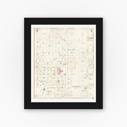 Old map wall art mockup — black gallery frame with white mat — Sanborn Fire Insurance Map from Runge, Karnes County, Texas (1944), Sheet #0005