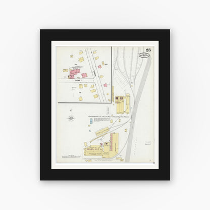 Old map wall art mockup — black gallery frame with white mat — Sanborn Fire Insurance Map from Auburn, Cayuga County, New York (1892), Sheet #0025