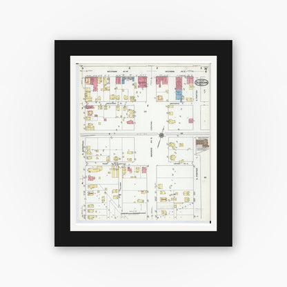Old map wall art mockup — black gallery frame with white mat — Sanborn Fire Insurance Map from Dearborn, Wayne County, Michigan (1921), Sheet #0007