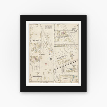 Old map wall art mockup — black gallery frame with white mat — Sanborn Fire Insurance Map from Cortland, Cortland County, New York (1884), Sheet #0005