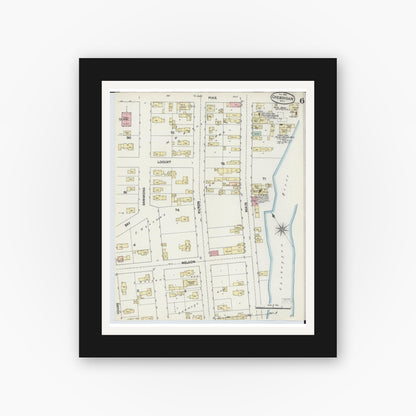 Old map wall art mockup — black gallery frame with white mat — Sanborn Fire Insurance Map from Cheboygan, Cheboygan County, Michigan (1890), Sheet #0006