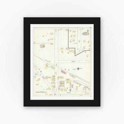 Old map wall art mockup — black gallery frame with white mat — Sanborn Fire Insurance Map from Springville, Erie County, New York (1912), Sheet #0002