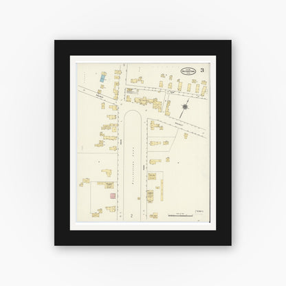 Old map wall art mockup — black gallery frame with white mat — Sanborn Fire Insurance Map from Belchertown, Hampshire County, Massachusetts (1910), Sheet #0003