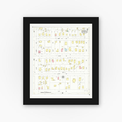 Old map wall art mockup — black gallery frame with white mat — Sanborn Fire Insurance Map from Oskaloosa, Mahaska County, Iowa (1902), Sheet #0007