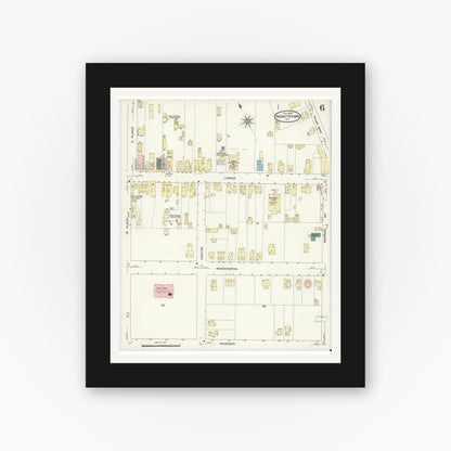 Old map wall art mockup — black gallery frame with white mat — Sanborn Fire Insurance Map from Hackettstown, Warren County, New Jersey (1909), Sheet #0006